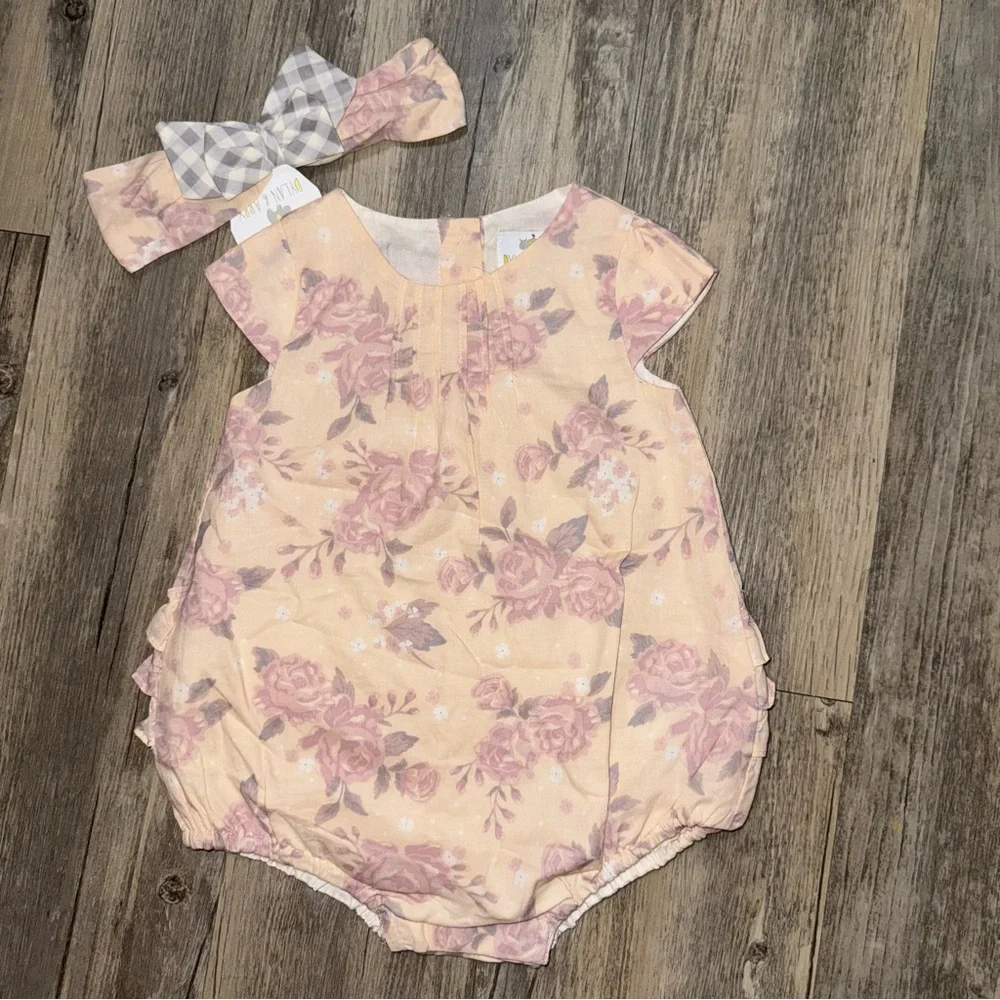 NWT Charming Floral Bubble Romper with Headband